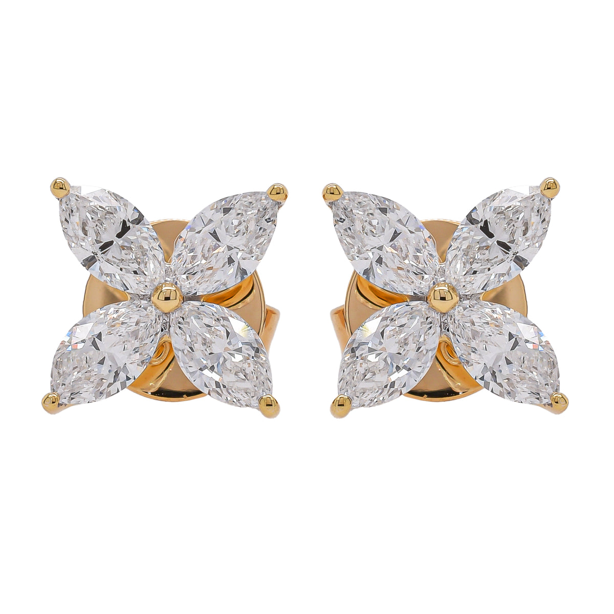 18K Yellow Gold Marquise Diamond Flower Stud Earrings | 0.66 CTW Natural Diamonds