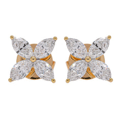 18K Yellow Gold Marquise Diamond Flower Stud Earrings | 0.66 CTW Natural Diamonds, view 1