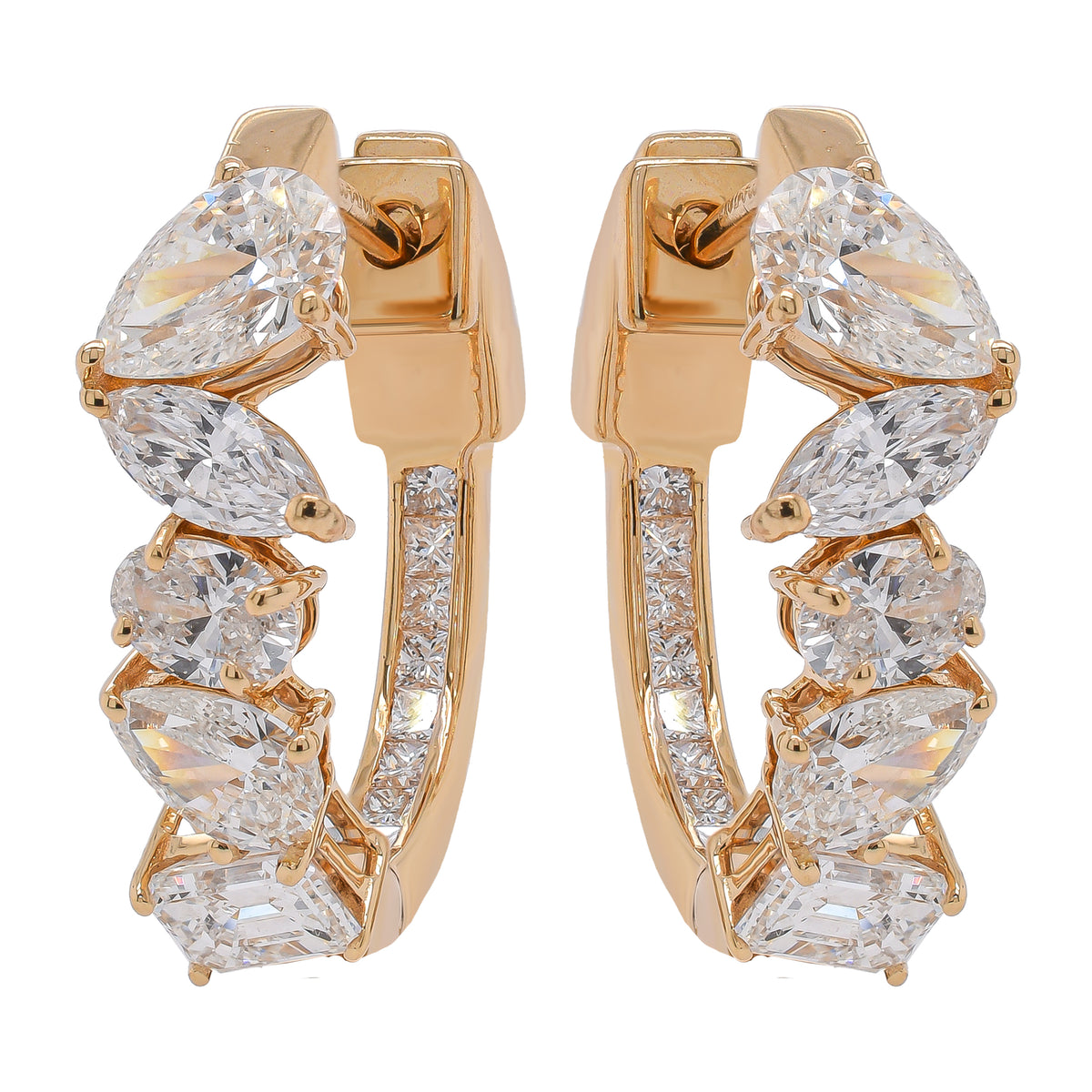 18K Yellow Gold Mixed-Cut Inside-Outside Diamond Hoop Earrings