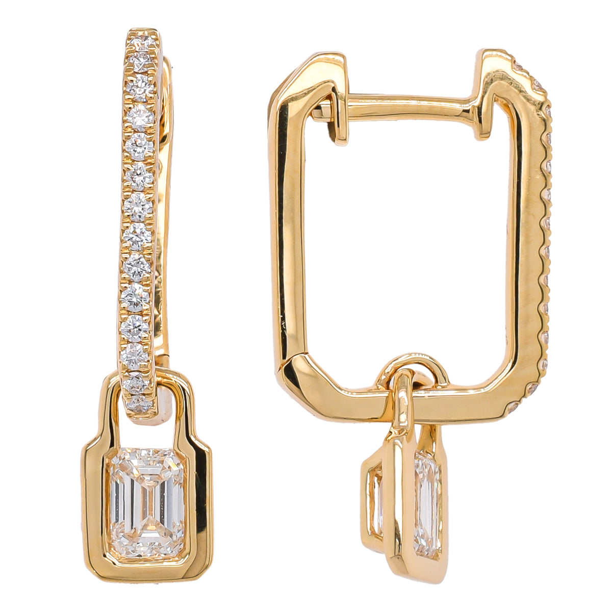 18K Yellow Gold Emerald-Cut Diamond Dangle Earrings