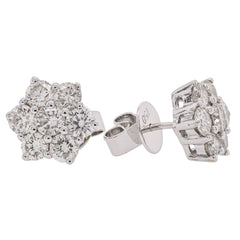 18K White Gold Diamond Flower Stud Earrings | 1.99 CTW Natural Diamonds, view 2