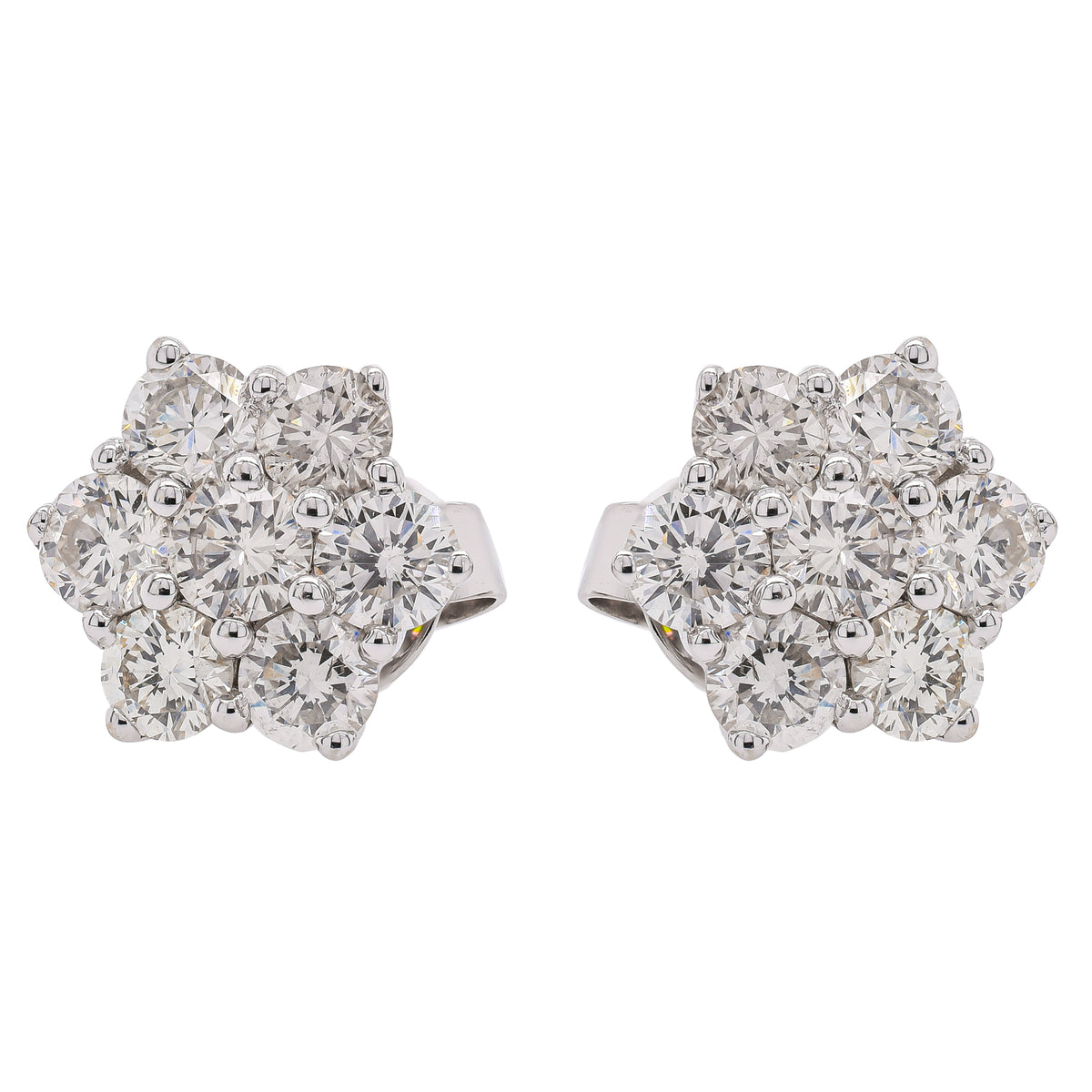 18K White Gold Diamond Flower Stud Earrings | 1.99 CTW Natural Diamonds