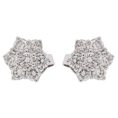 18K White Gold Diamond Flower Stud Earrings | 1.99 CTW Natural Diamonds, view 1