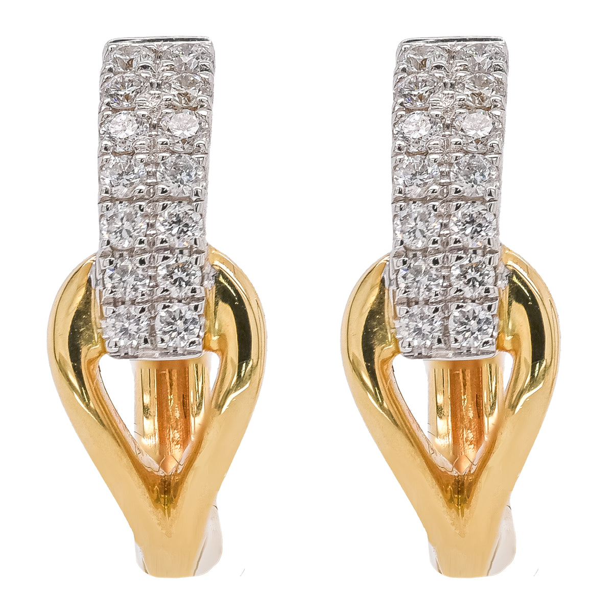 14K Two-Tone Gold Diamond Bar & Hoop Huggie Earrings | 0.16 CTW