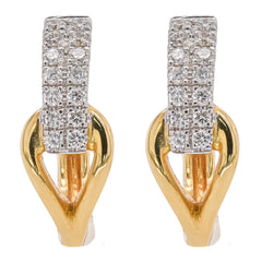 14K Two-Tone Gold Diamond Bar & Hoop Huggie Earrings | 0.16 CTW, view 1