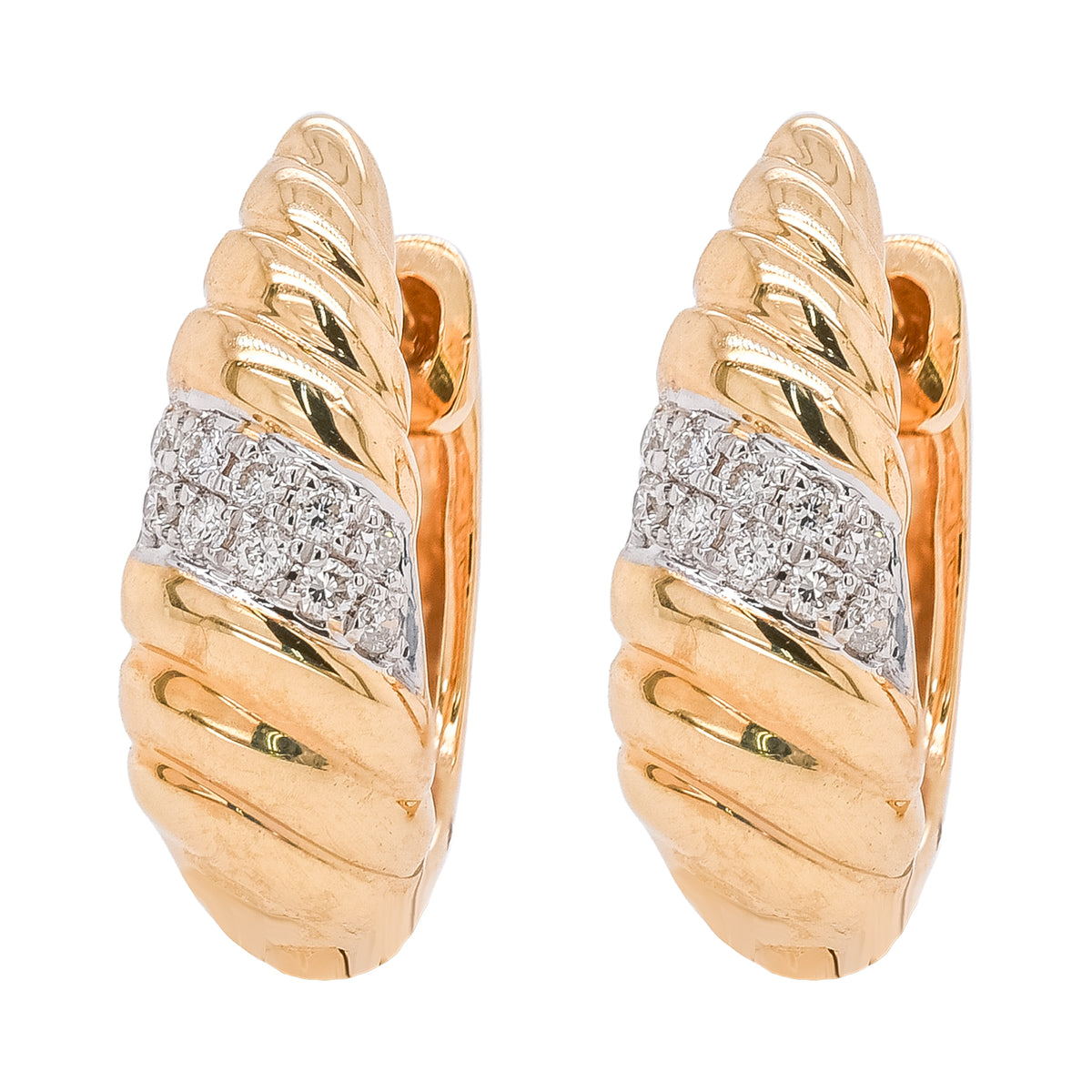 14K Yellow Gold Slanted Diamond Huggie Earrings | 0.06 CTW