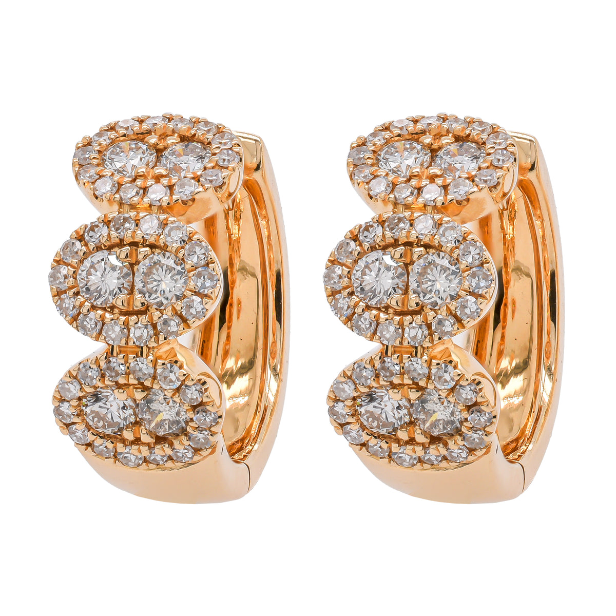 14K Yellow Gold Diamond 3-Oval Cluster Hoop Earrings