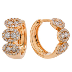 14K Yellow Gold Diamond 3-Oval Cluster Hoop Earrings, view 2