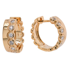 14K Yellow Gold Bezel Set Diamond Hoop Earrings 14.5mm, view 2