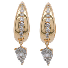 14K Yellow Gold Diamond Huggie Pear Dangle Earrings, view 1