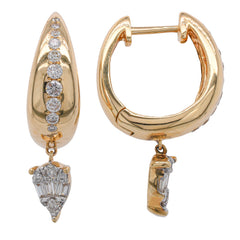 14K Yellow Gold Diamond Huggie Pear Dangle Earrings, view 2