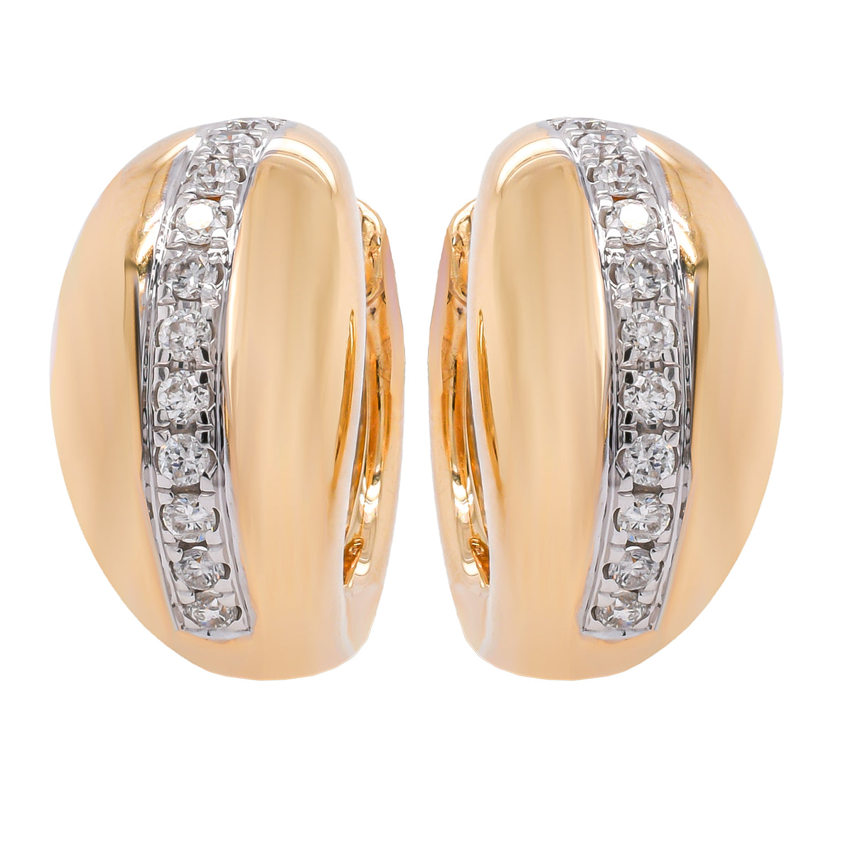 14K Yellow Gold Diamond Huggie 13mm Earrings
