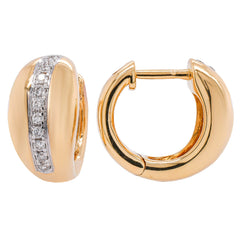 14K Yellow Gold Diamond Huggie 13mm Earrings, view 2
