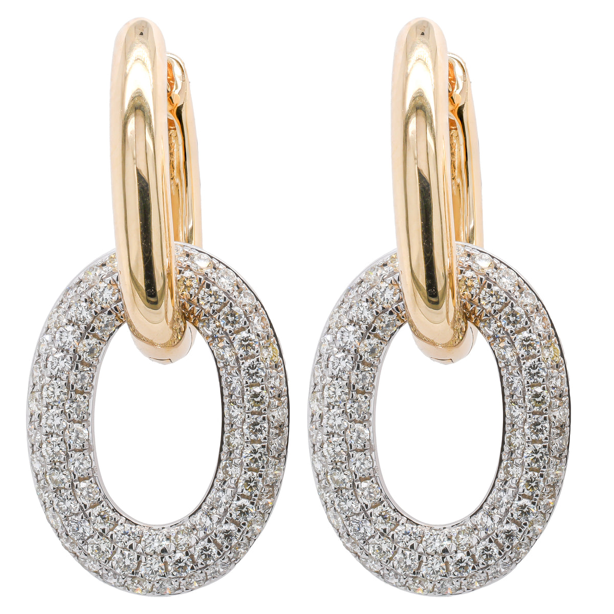 14K Yellow Gold Huggie Diamond Oval Dangle Earrings