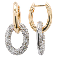 14K Yellow Gold Huggie Diamond Oval Dangle Earrings, view 2