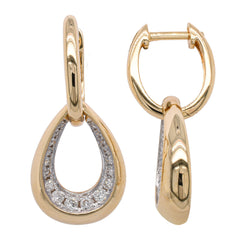 14K Yellow Gold Diamond Pear Huggie Earrings, view 2