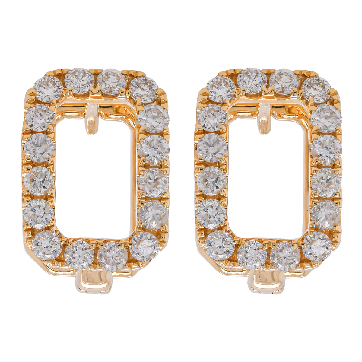 14K Yellow Gold Diamond Rectangle Huggie Earrings
