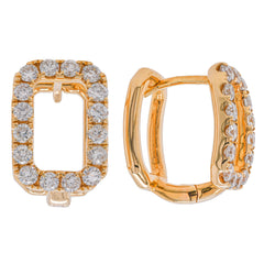 14K Yellow Gold Diamond Rectangle Huggie Earrings, view 2