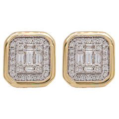 14K Yellow Gold Diamond Rectangle Bezel Cluster Stud Earrings, view 1