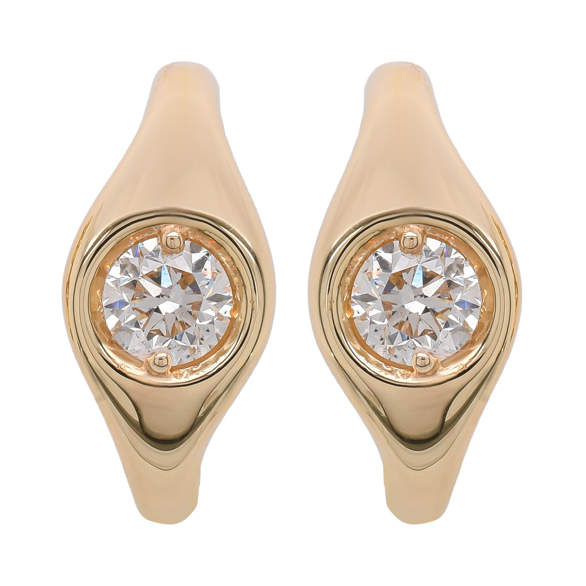14K Yellow Gold Diamond J Hoop Earrings