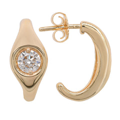 14K Yellow Gold Diamond J Hoop Earrings, view 2
