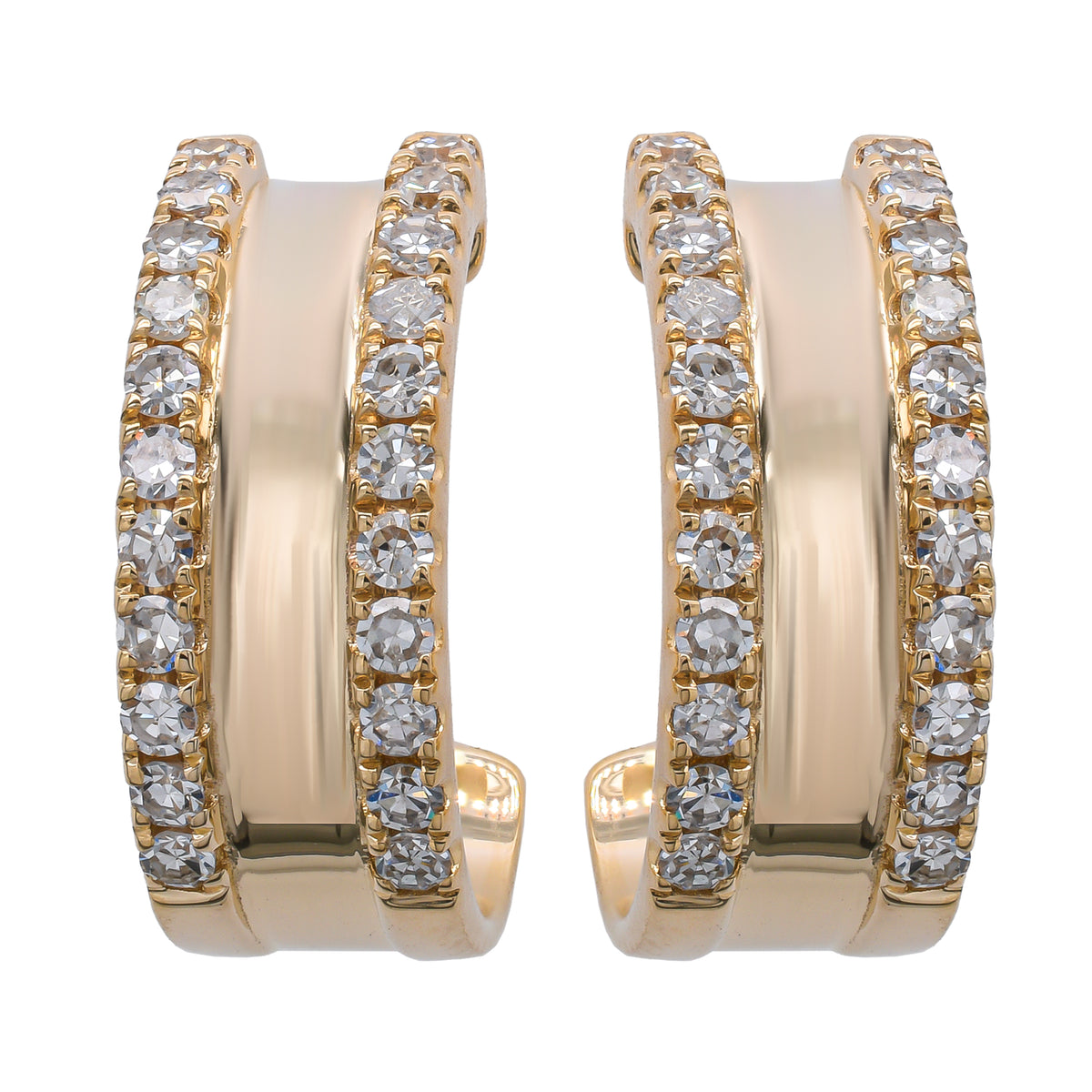 14K Yellow Gold Diamond C Hoop Earrings 13mm