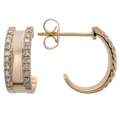 14K Yellow Gold Diamond C Hoop Earrings 13mm, view 2