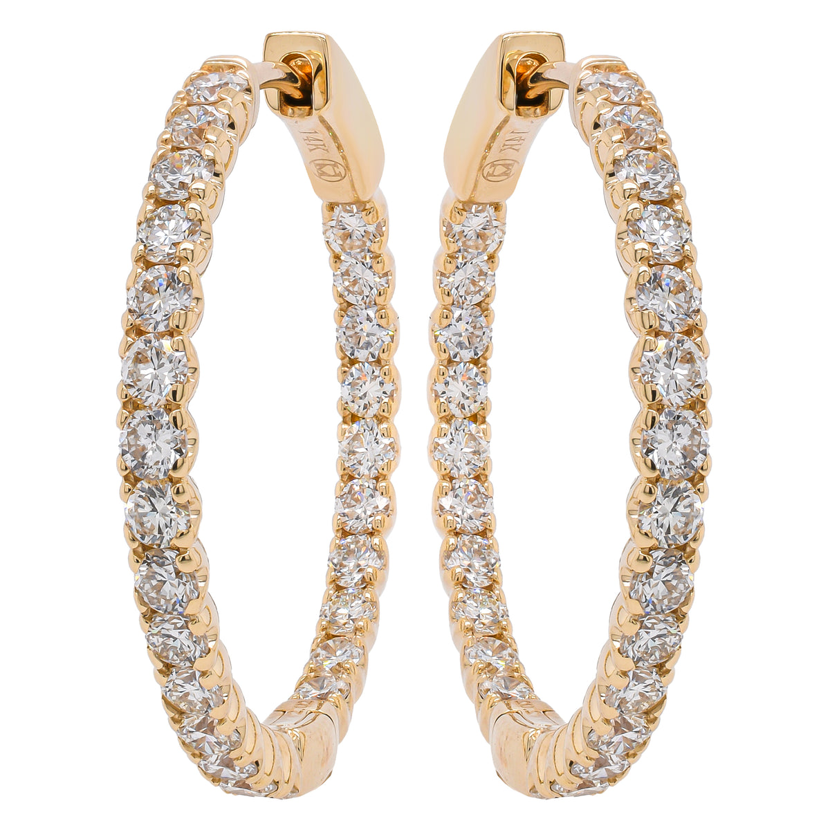 14K Yellow Gold Diamond 2CT Hoop Earrings 26mm