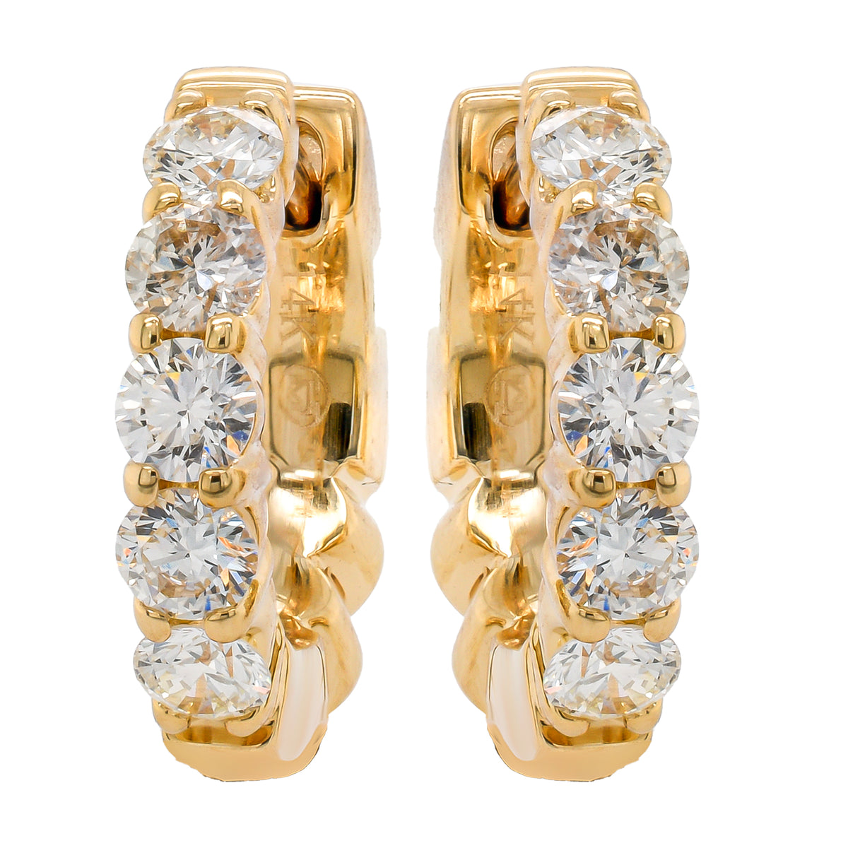 14K Yellow Gold Diamond 0.78CT Hoop Earrings 14mm