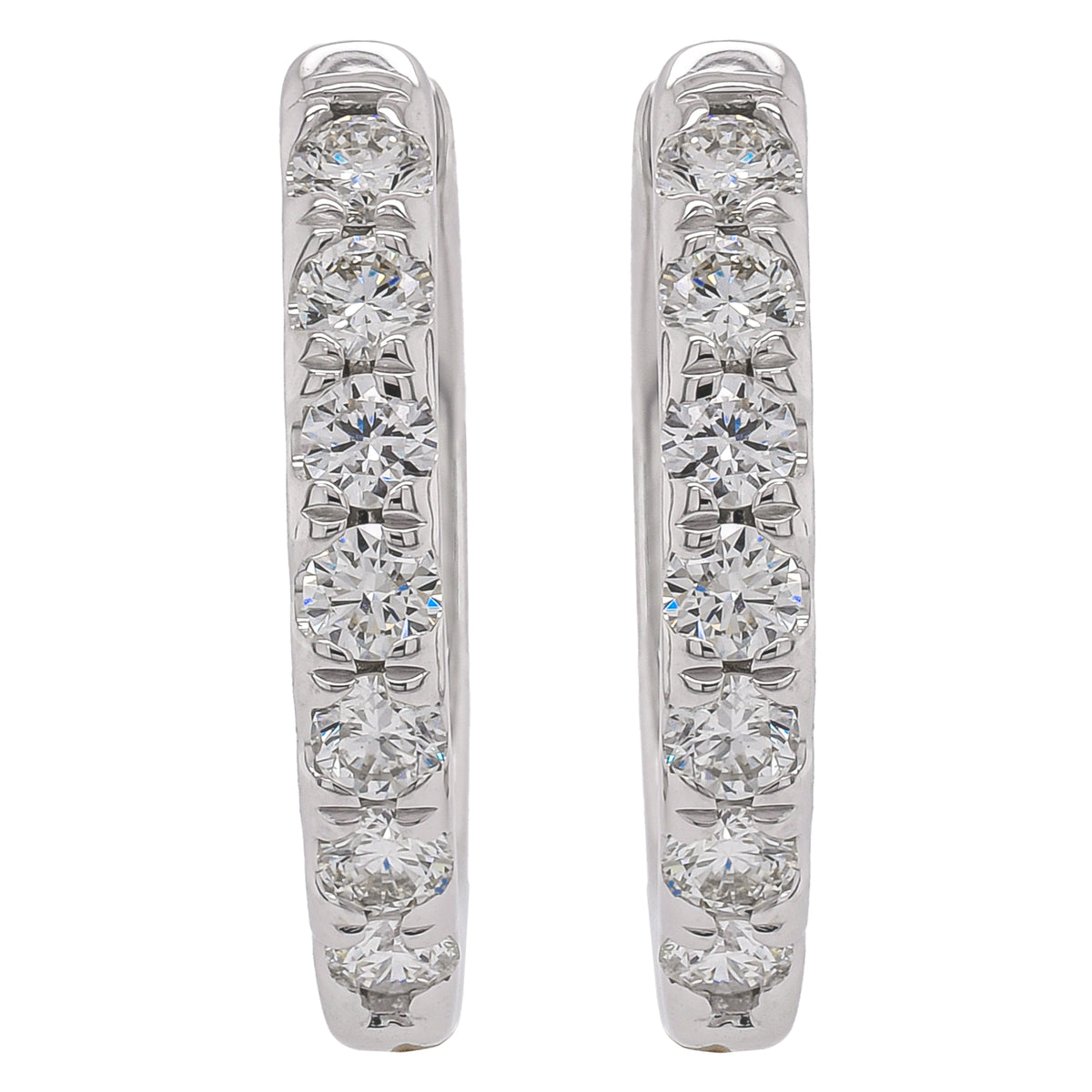 14K White Gold Diamond Oval Hoop 15.5x13.5mm Earrings
