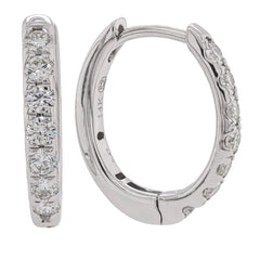 14K White Gold Diamond Oval Hoop 15.5x13.5mm Earrings, view 2