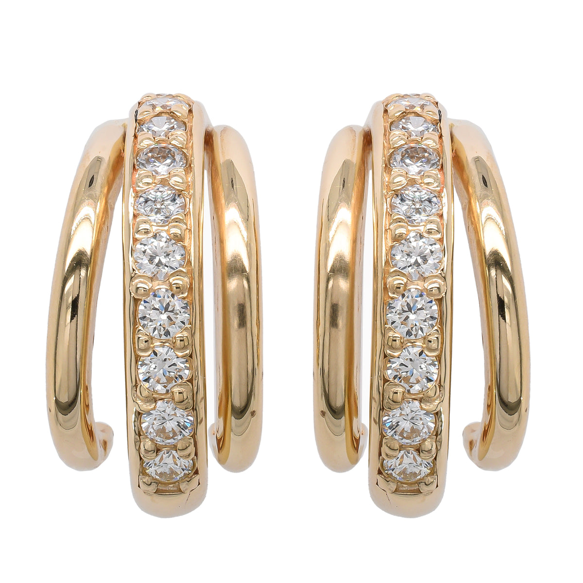 14K Yellow Gold Diamond Hoop 31mm Earrings 7CT