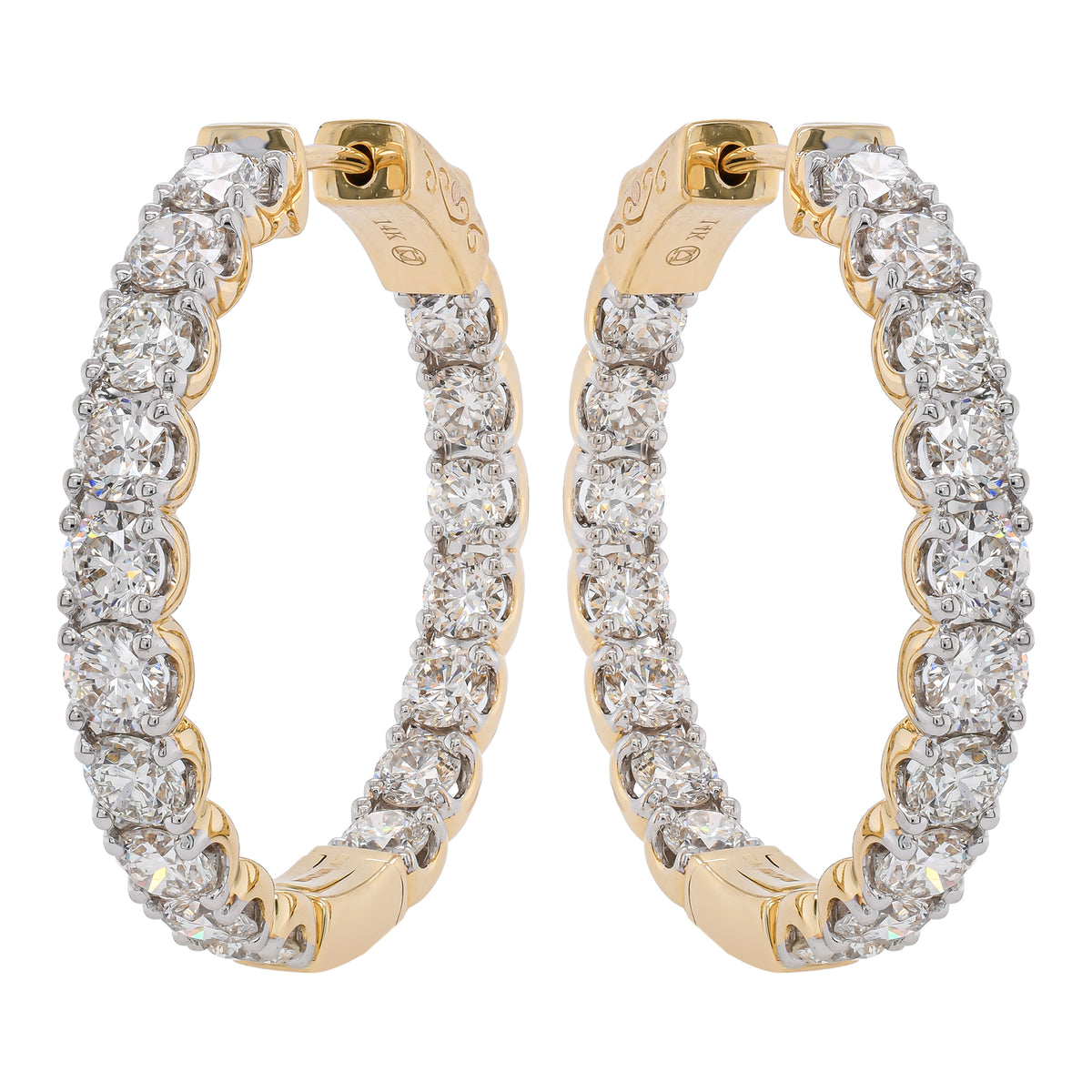 14K Yellow Gold Diamond Hoop 31mm Earrings 7CT