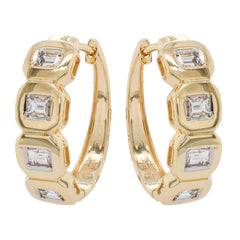 14K Yellow Gold Diamond Baguette Bezel Set Hoop 16mm Earrings, view 1