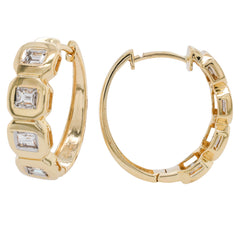 14K Yellow Gold Diamond Baguette Bezel Set Hoop 16mm Earrings, view 2