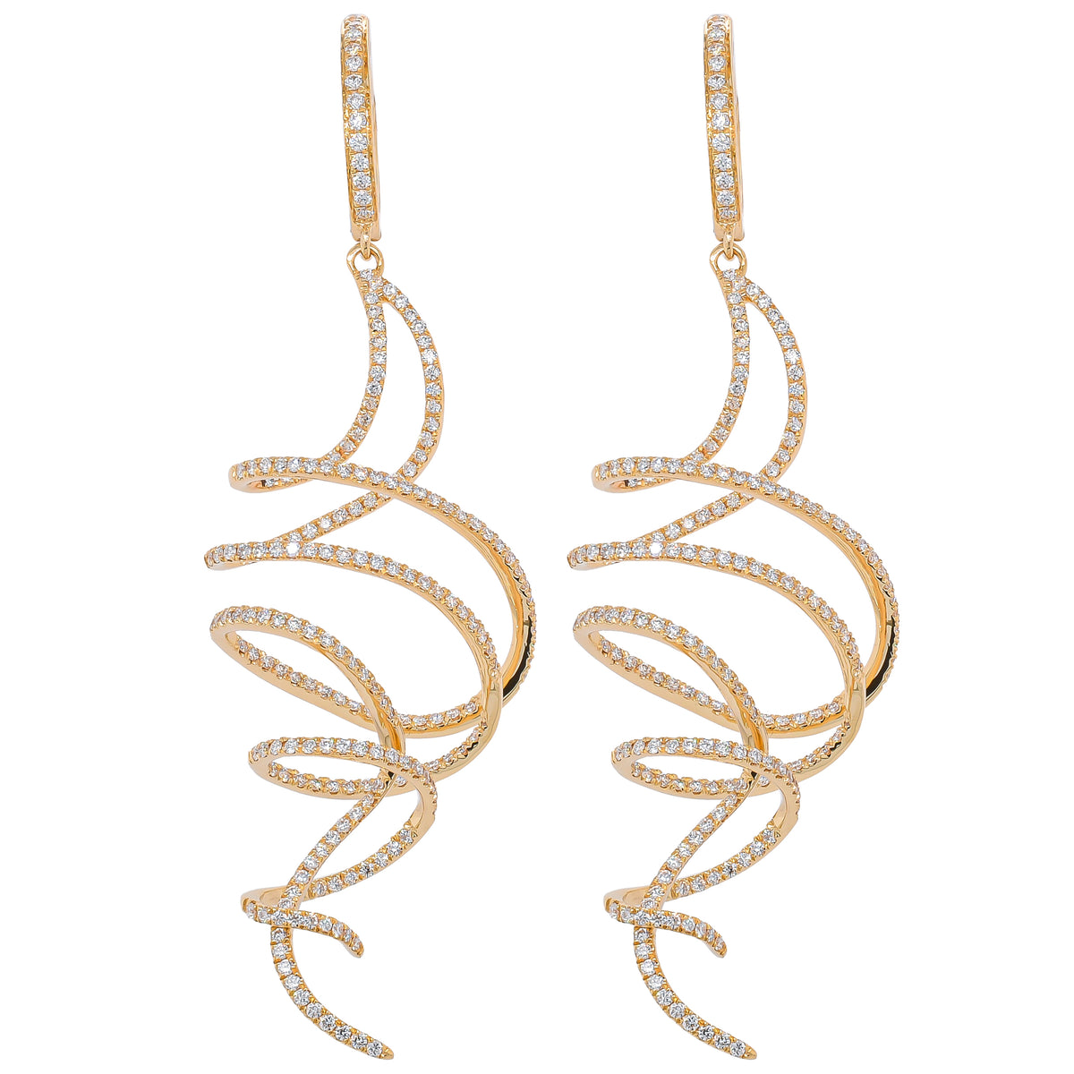 18K Yellow Gold Diamond Twist Dangle Earrings