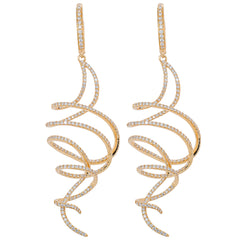 18K Yellow Gold Diamond Twist Dangle Earrings, view 1