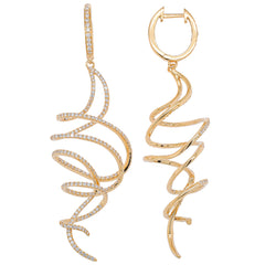 18K Yellow Gold Diamond Twist Dangle Earrings, view 2