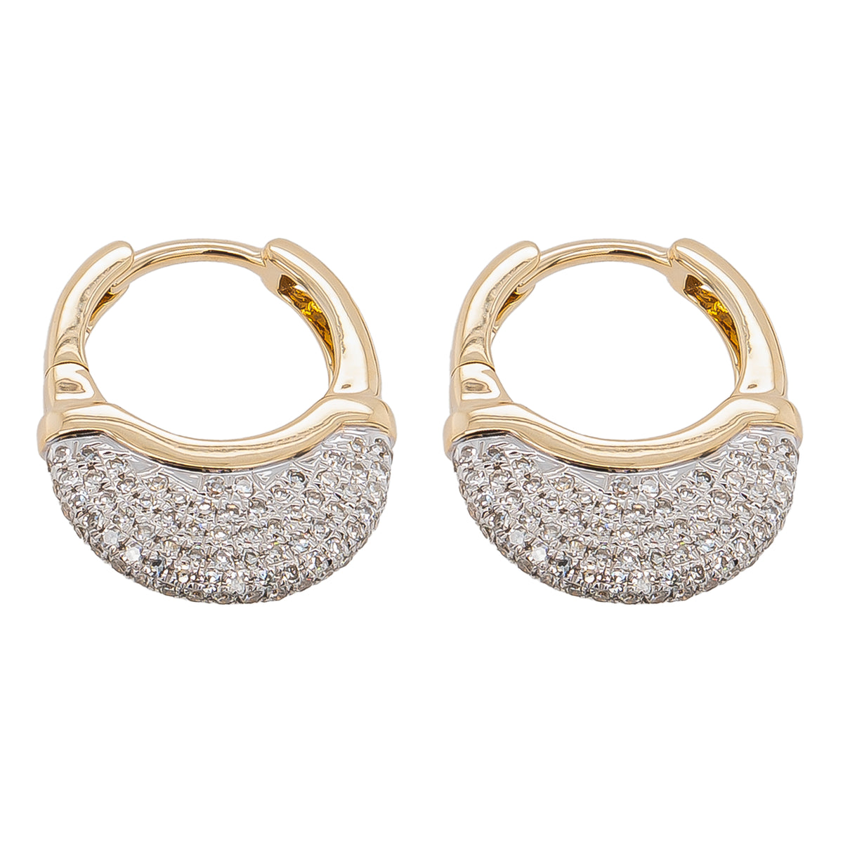 14K Yellow Gold Bottom Pave Diamond Small Hoop Earrings