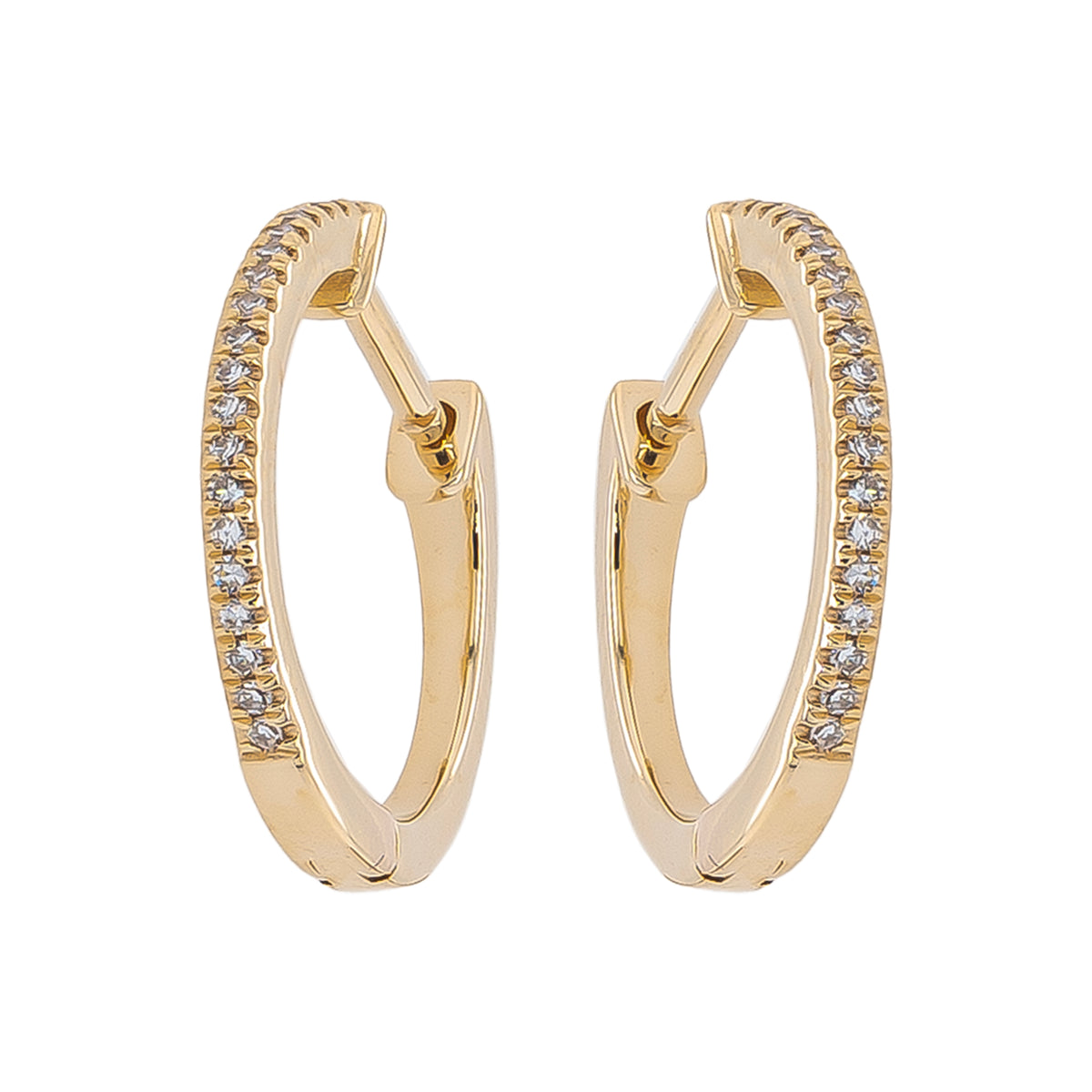 14K Yellow Gold Small Diamond Hoop Earrings