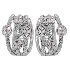14K White Gold Diamond Braid Hoop Earrings, view 1