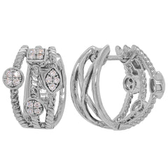 14K White Gold Diamond Braid Hoop Earrings, view 2
