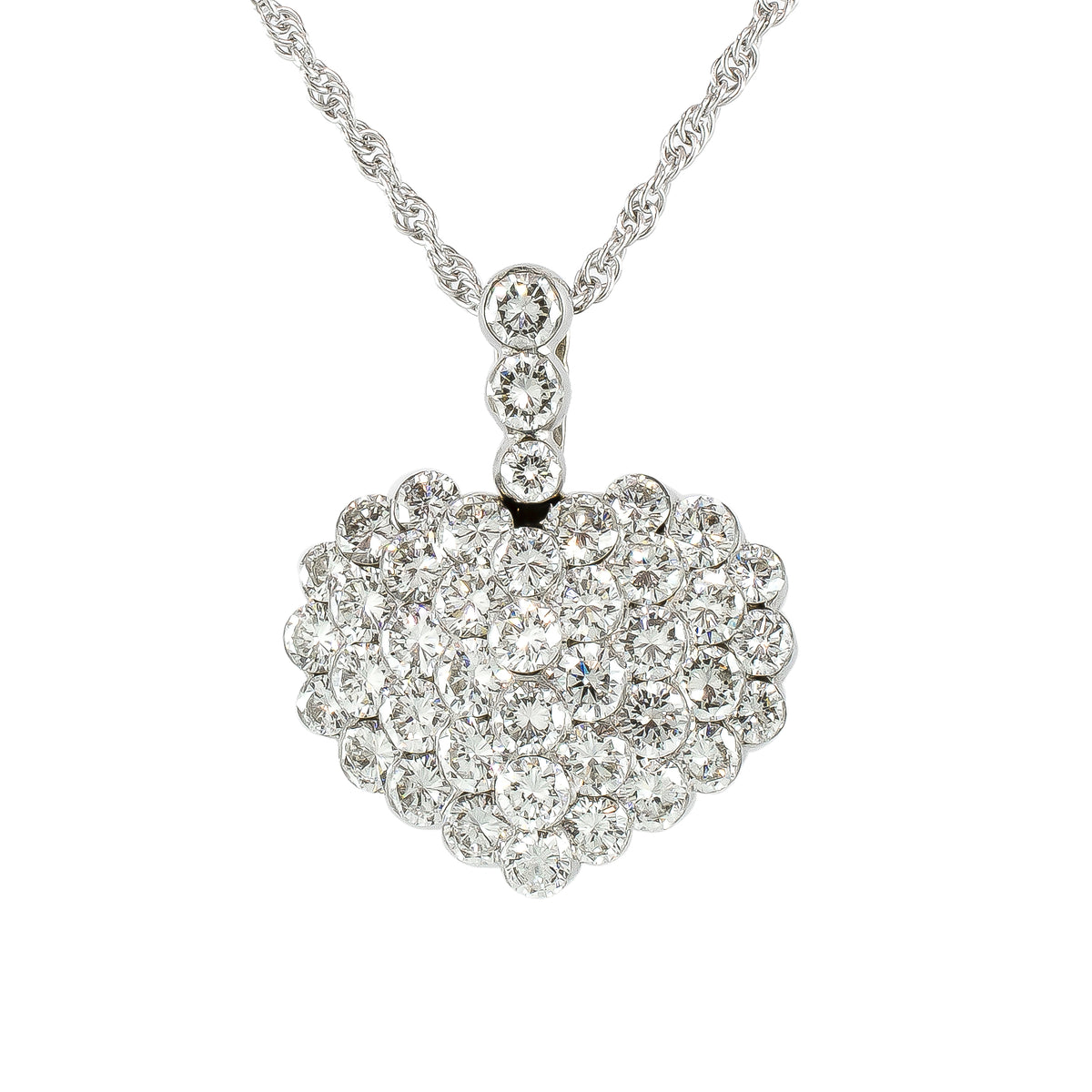 18K White Gold Invisible Set Diamond Heart Pendant