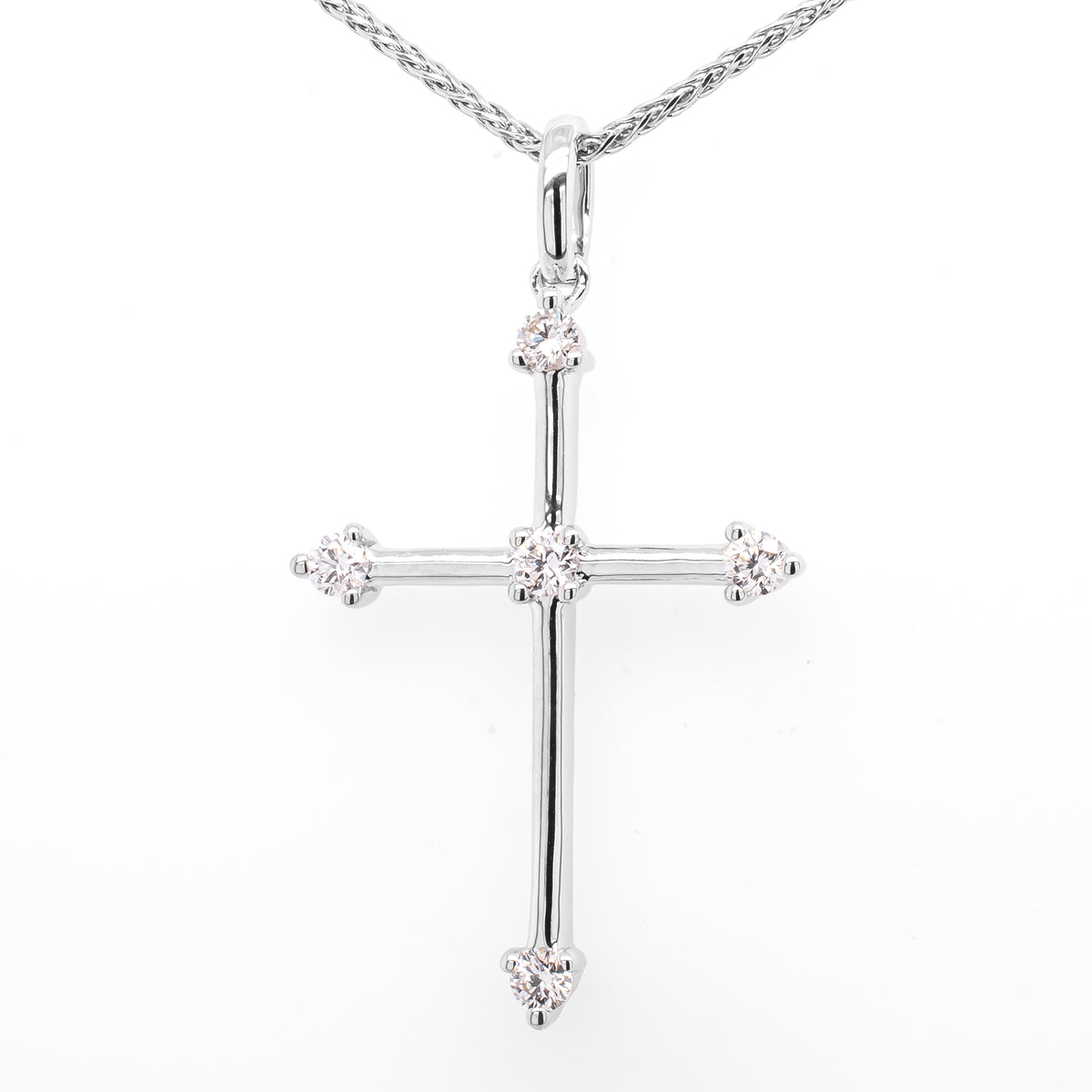 18K White Gold Diamond Tipped Cross Pendant