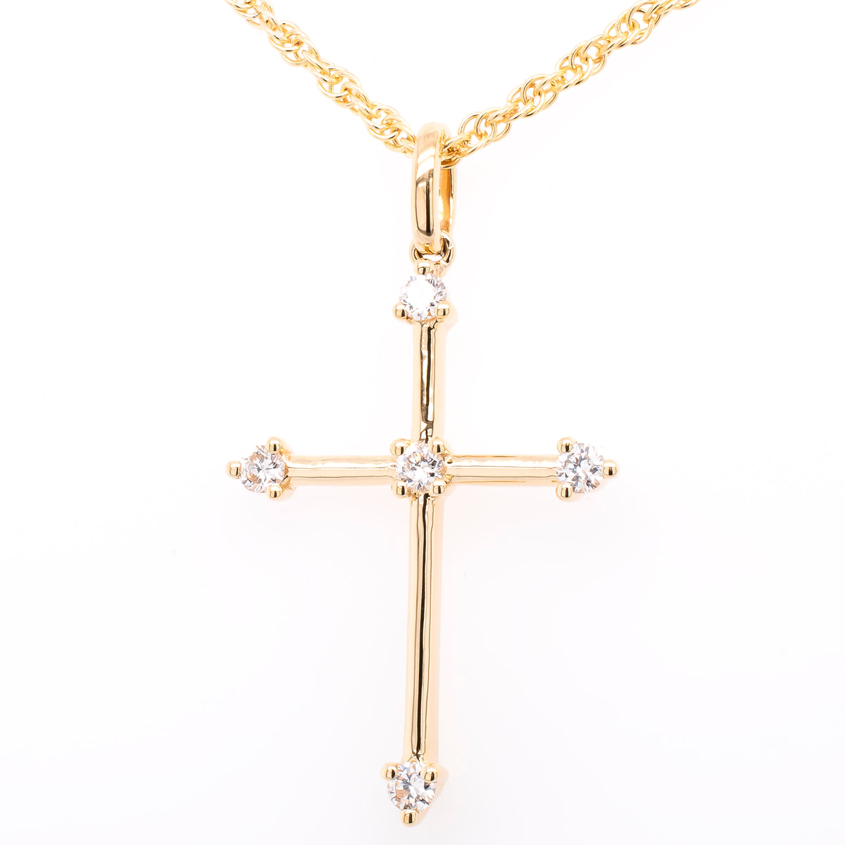 18K Yellow Gold Diamond Tipped Cross Pendant