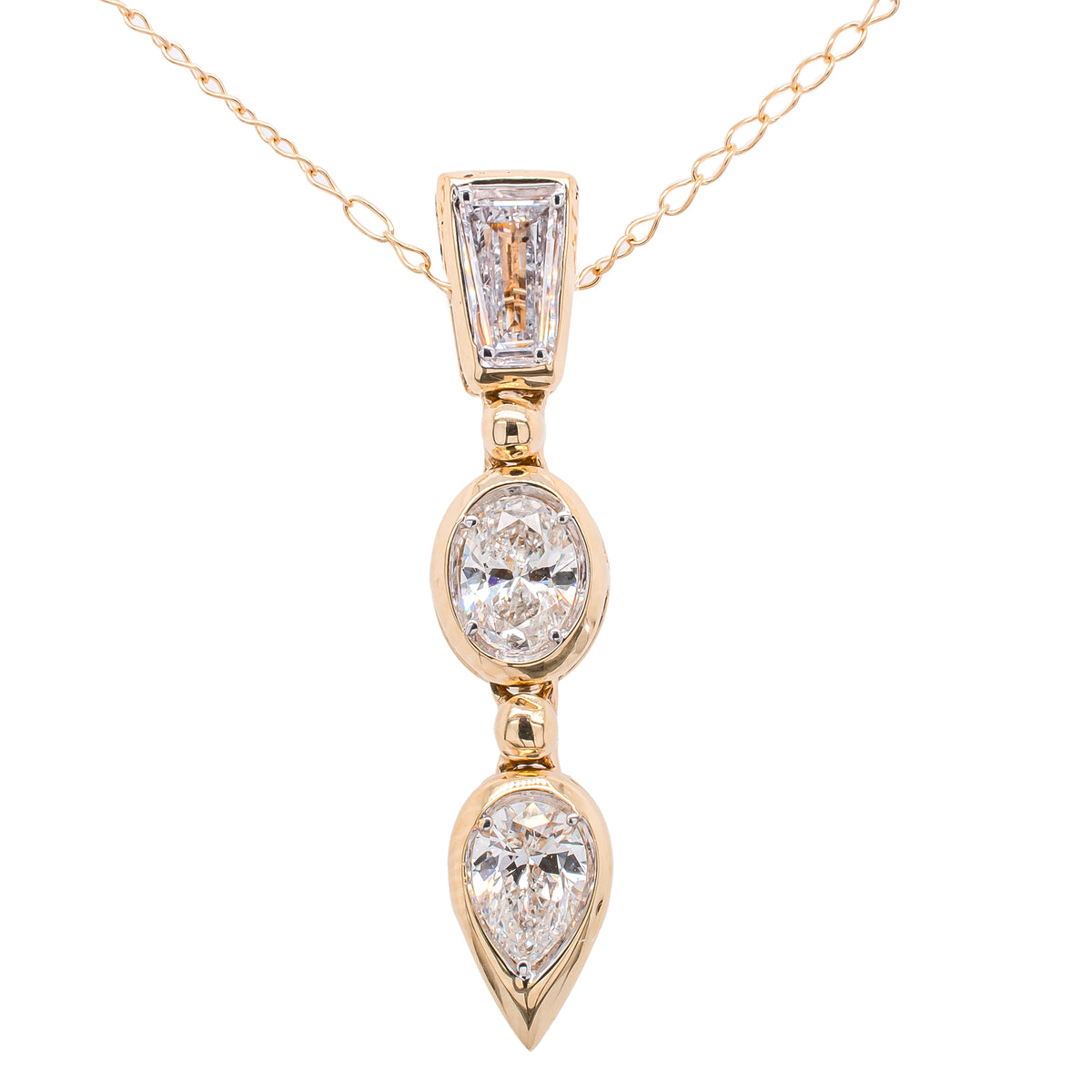 14K Yellow Gold Three Stone Diamond Drop Pendant