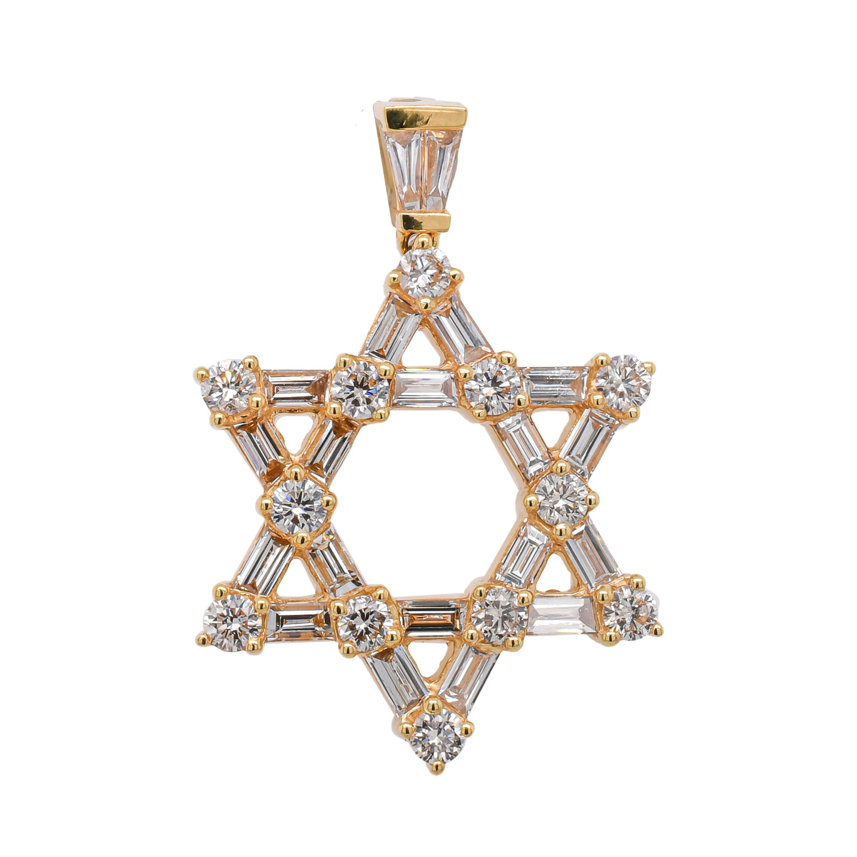 18K Yellow Gold Diamond Baguette Star of David Pendant