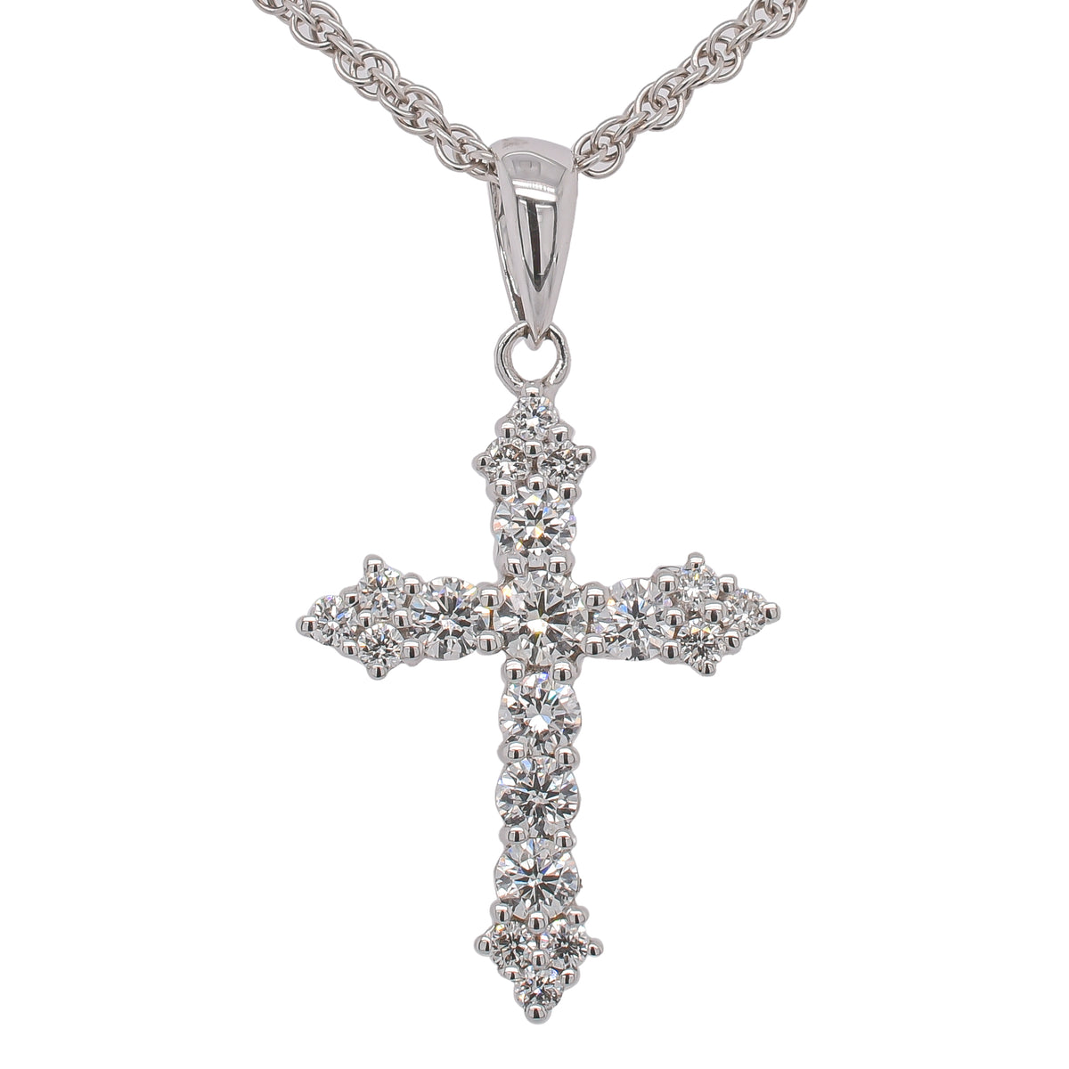 18K White Gold Diamond Pointed Cross Pendant