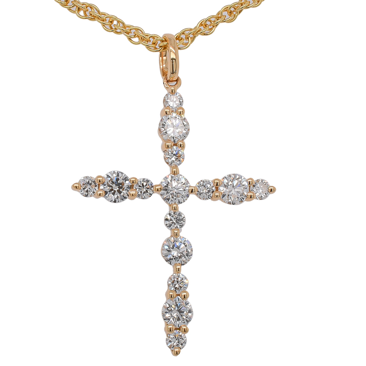 18K Yellow Gold Marquise & Round Diamond Cross Pendant