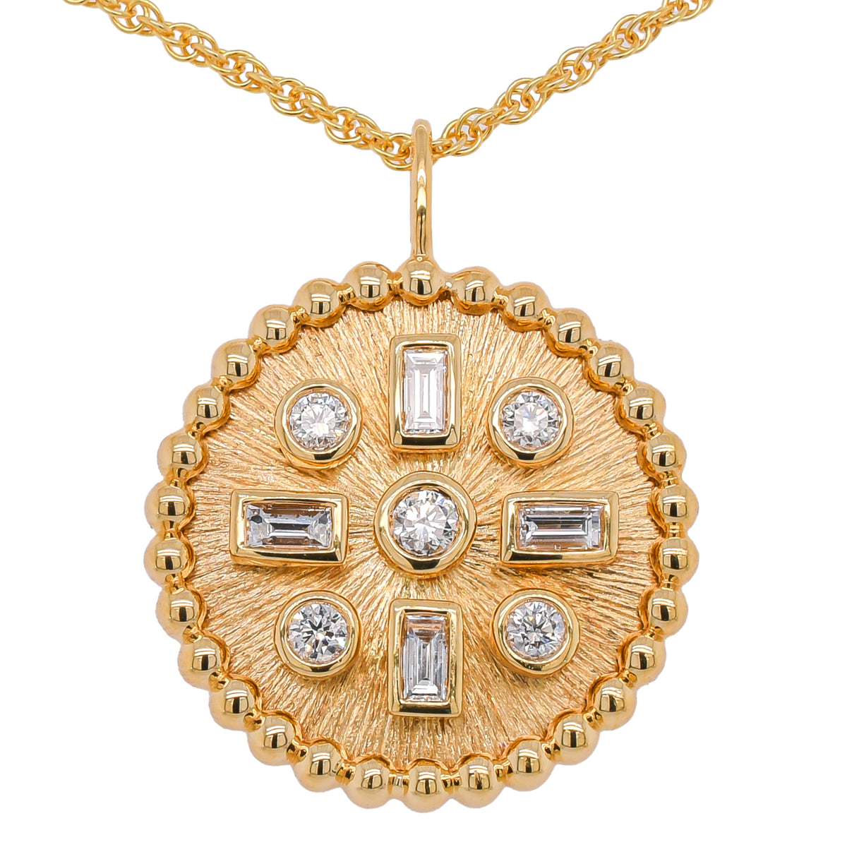 18K Yellow Gold Diamond Circle Pendant | 0.39 CTW Natural Diamond Medallion Necklace